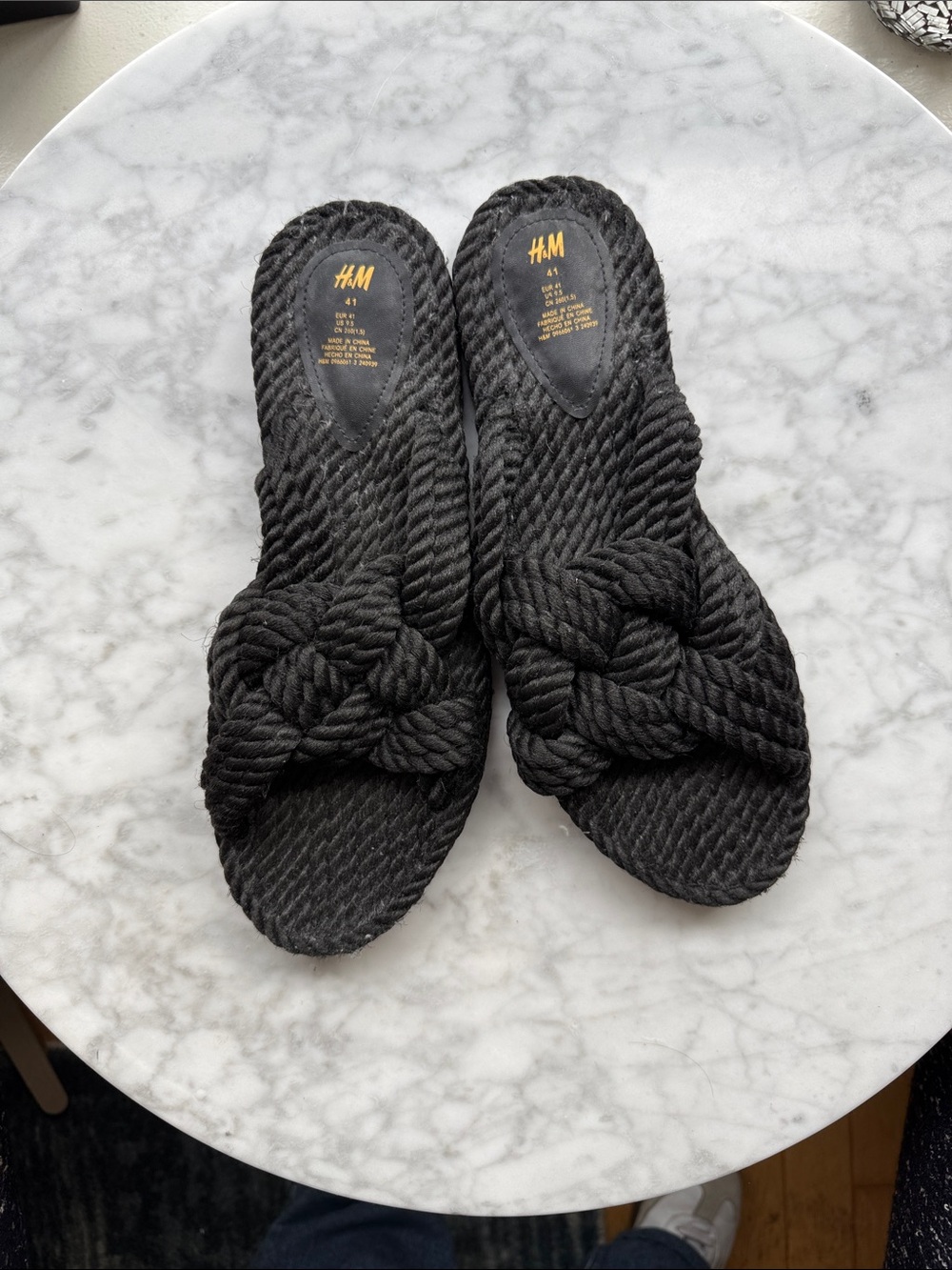 H&M Black Braided Rope Knot Slide Sandals (EU 41 / US 9.5)